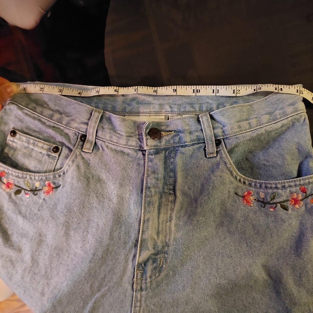 Vintage Bill Blass Floral Embroidered Light Wash Jeans Size 8 90s Ankle Slit - Picture 5 of 6